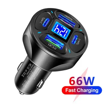 4 Порта USB зарядно за кола 66 W Бързо зареждане на Quick Charge 3.0 зарядно за Кола за мобилния си телефон адаптер за iPhone 14 13 mi Samsung