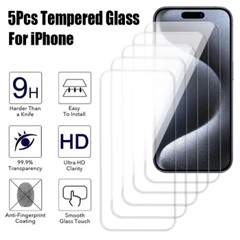 5шт Закалено Стъкло За Apple iPhone 14 15 7 8 Plus X XR Screen Protector 13 12 mini 11 Pro XS Max SE 2020 Защитно Стъкло Филм