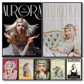 Aurora-Aksnes Singer Portrait Музикален албум Cure For Me Tour Ретро Плакат, картина върху платно, стенни рисунки, Начало декор, подарък от феновете си