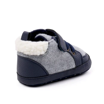Louatui, флисовые обувки за бебета, кожена нескользящая зимни топли обувки контрастен цвят в стил мозайка