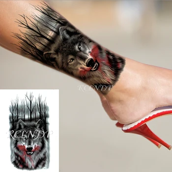 Водоустойчив временна татуировка Стикер Кровоточащий Вълк в Гората Мъртво дърво-Голям е размерът на Фалшива татуировка Флаш Татуировка на Ръката Крак Изкуство за жени Мъже
