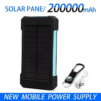Външна батерия с капацитет от 200000 ма, Слънчев захранване, фенерче LEDSOS, бързо зареждане, преносим водоустойчив Powerbank smart мобилен телефон