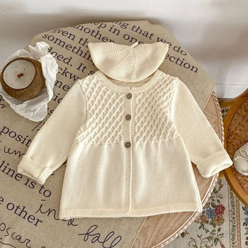 Вязаный жилетка с дълъг ръкав за новородено момичета, есента палто за новородени момичета, однотонная детски дрехи, палто от 0 до 3 години