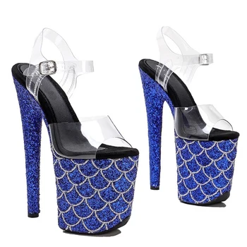 Дамски сандали на висок ток нов цвят от PVC 20 см/ 8 инча, Пикантни модельная обувки за показване и обувки за танци на един стълб 062