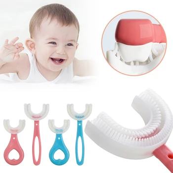 Детска U-образна четка за зъби със заоблени ръбове, преносима детска четка за зъби от хранително-силикон, детска четка за почистване на устната кухина на детето