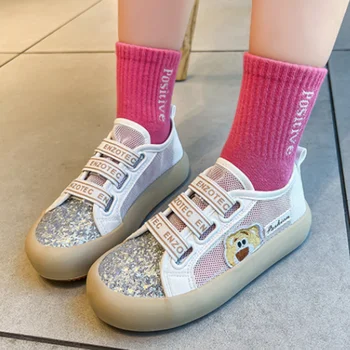 Детски ежедневни обувки с анимационни герои 2023 Летни Обувки за момичета от дишаща мрежа Модни Маратонки, Тенис Board С пайети Нескользящие Детски Маратонки