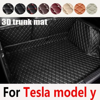 Кожена багажника за Tesla model y подложка за багажника 2019-2023Cargo liner четки Кожена подложка за домашни любимци Комплект килими