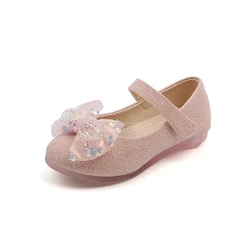 Кожени обувки за момичета, модни Детски обувки на принцесата с кристали, Детски модерни танцови обувки с мека подметка, Корейски обувки на нисък ток