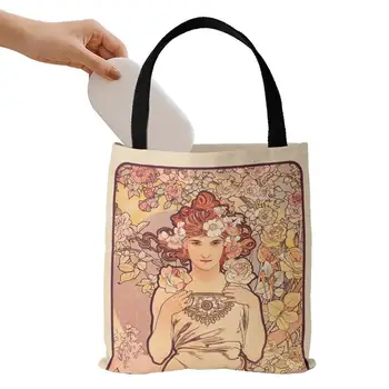 Красива холщовая чанта-тоут за жени, эстетичная Сладка училищна чанта за пазаруване, множество училищна чанта за момичета с цип
