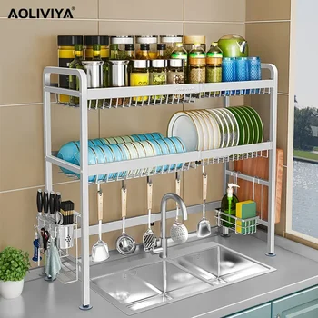 Кухня SH AOLIVIYA Рафт от неръждаема стомана 304 Над мивка, рафтове за съхранение на съдове, комплект за подправки, съдове за готвене, Органайзер за сливных чинии