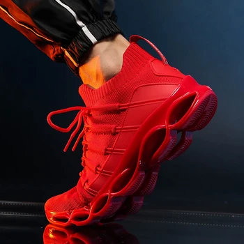 Мъжки обувки от въздушна мрежа, Маратонки New рибена кост Blade, Спортни Обувки За Мъже, Големи Размери 39-47, Мъжки футболни Обувки С червена подметка, Chaussure Homme