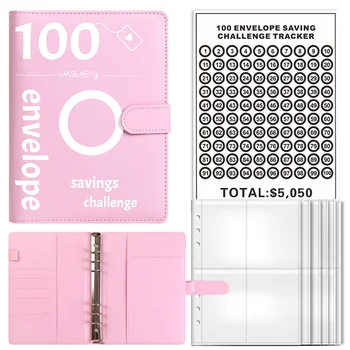 Папка 100 пликове за спестяване на пари, папка за спестяване на пари формат А5 с конвертами за брой за планиране и спестяване на Розов