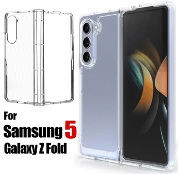 Прозрачен Калъф за Samsung Galaxy Z Fold 5 Fold5 Защита на Пантите под формата На Миди Твърд PC Прозрачен устойчив на удари Броня за ZFold5 5G