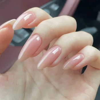 Сладко-розови режийни ноктите бадемово телесен цвят носи етикет за услугата носи етикет за услугата нашивка за нокти в Корейски стил, режийни изкуствени нокти, подходящи за носене, пълно покритие, безплатна доставка