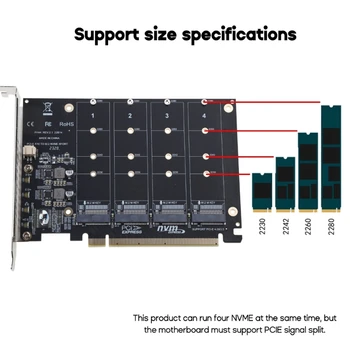 Такса Адаптер за разширяване на масива NVME M. 2 PCIEX16 PCIE Split Card Алуминиев Радиатор Dropship