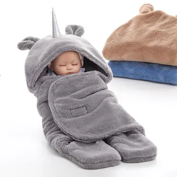 Чисто ново детско одеало за бебета, бебешки пеленание, обвивка за баня, Муслиновое одеяло, Вязаное одеяло с единорогом, Мультяшная количка, Спален чувал