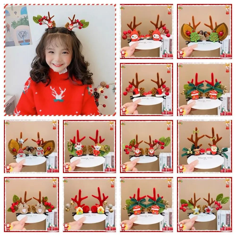 Коледна шнола с лък, Весел Коледен декор, Коледна шапка с пайети, Корейски, аксесоари за коса, подаръци за деца, плюшен шнола за коса