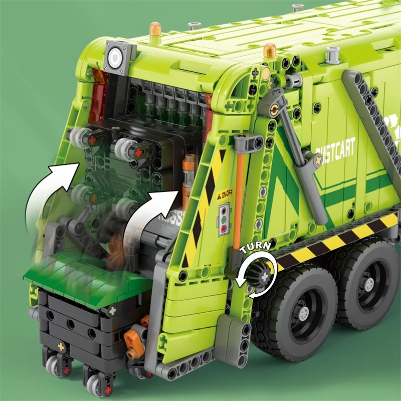 Reobrix 1468 бр. Електрически боклукчийски камион с дистанционно управление, Строителни блокове, Градска канализация, Техническа Радиоуправляемая машина, Подаръци, Детски играчки