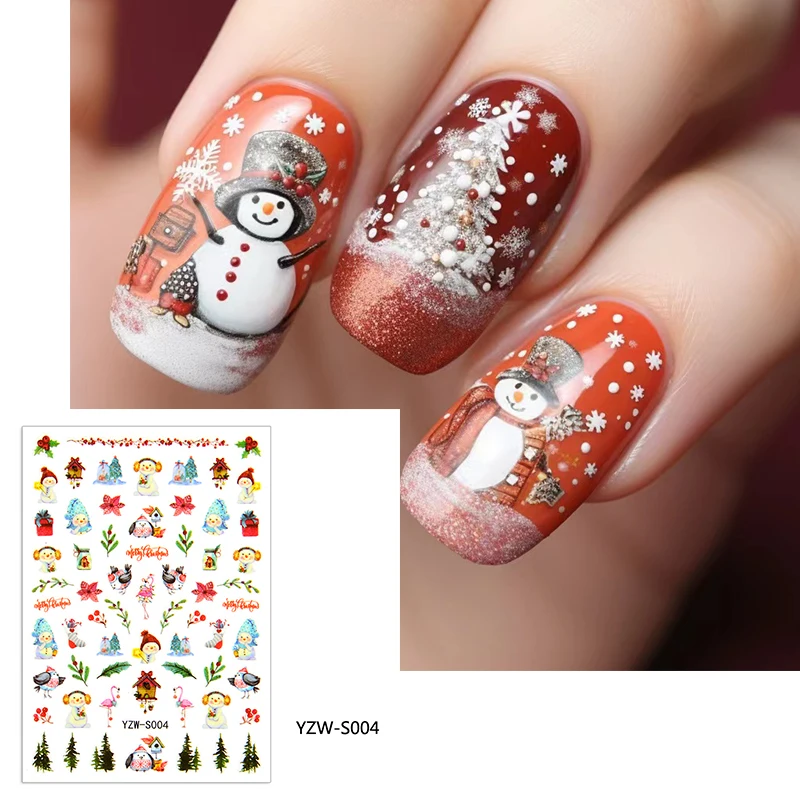 3D Стикери за нокти под формата на снежинки, бели Коледни рисунки, самозалепващи етикети, Коледни и Зимни Гел фолио, декорация