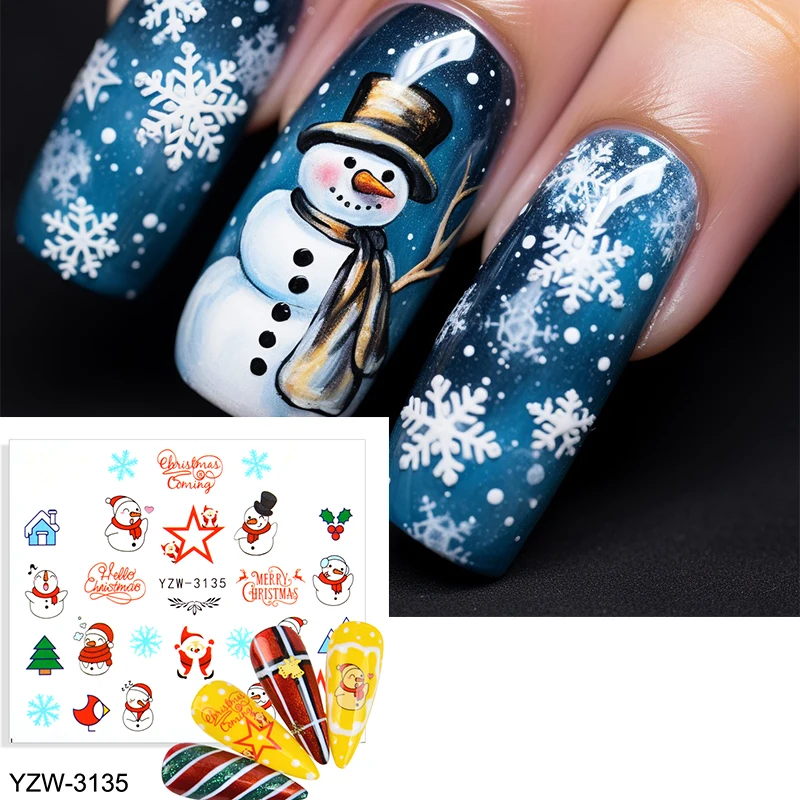 Коледна Стикер за нокти Червен Дядо Снежинка Лосове Пингвин Остролист 2023 Зимни Стикер Слайдер Коледна Украса за Маникюр