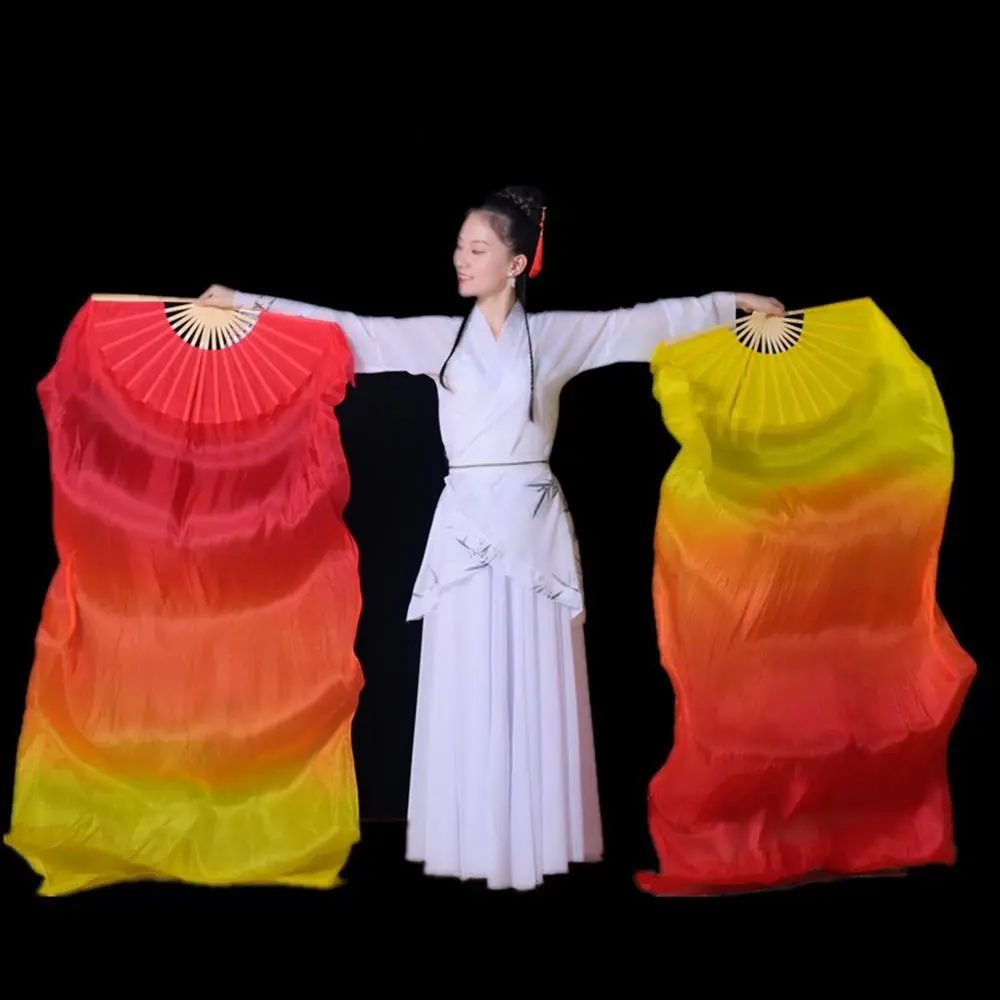 Детски фен на танца на корема за жени, на практика танцьорки наклон на цвят, дълги фен от изкуствена коприна 150 см, красиви фен от изкуствена коприна