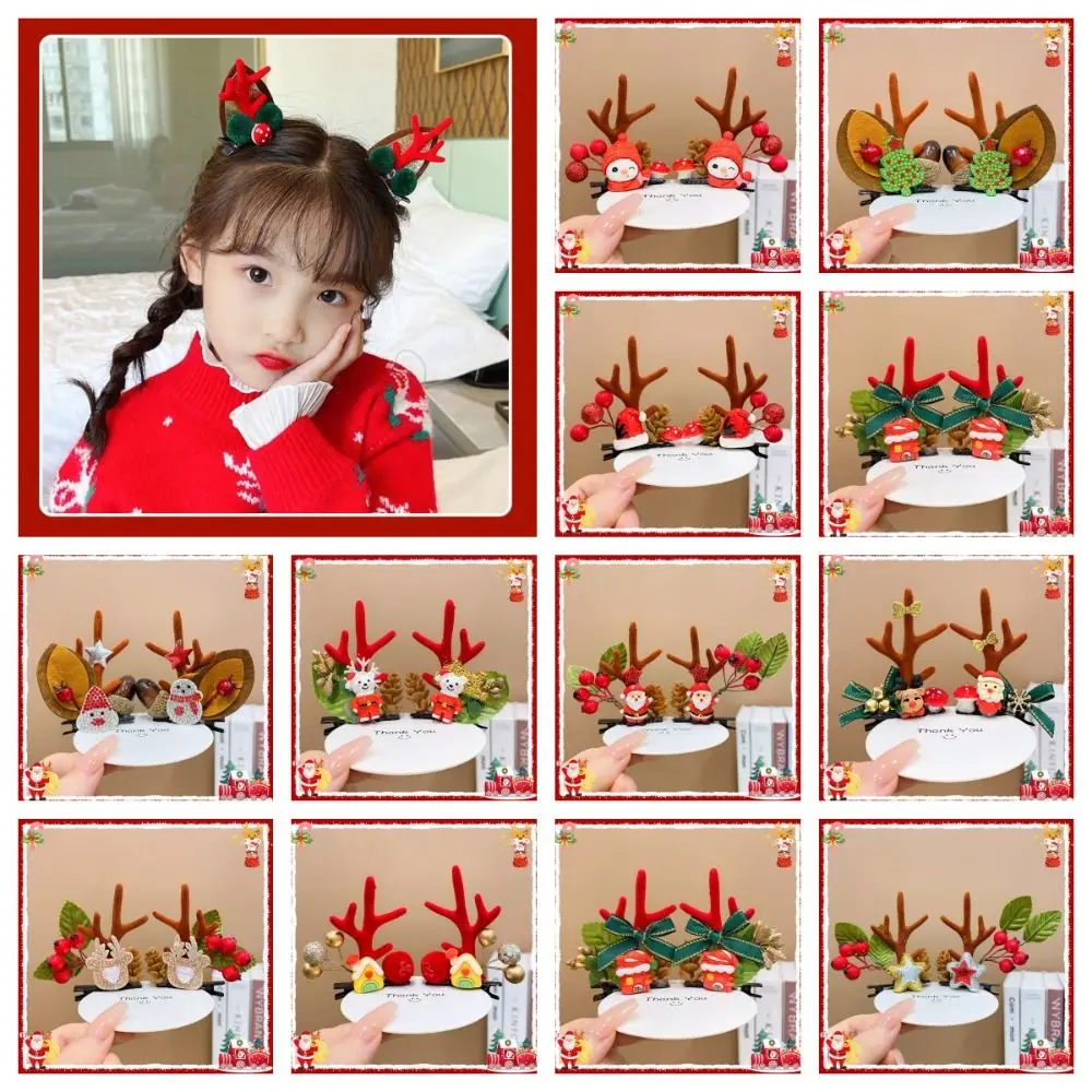 Коледна шнола с лък, Весел Коледен декор, Коледна шапка с пайети, Корейски, аксесоари за коса, подаръци за деца, плюшен шнола за коса