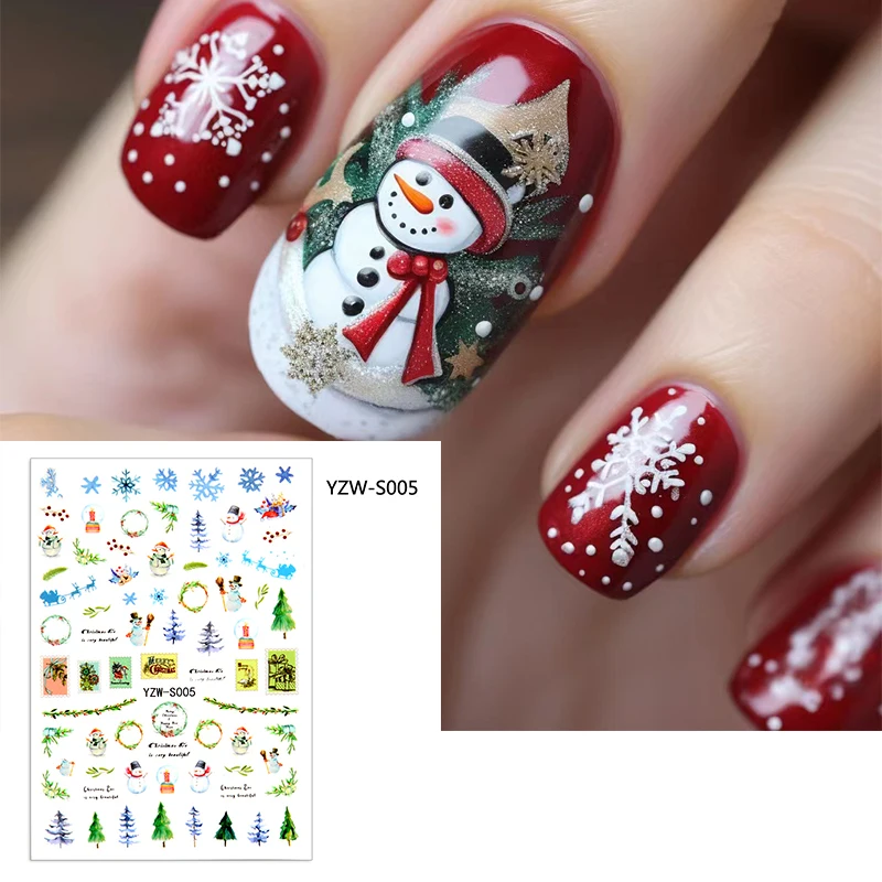 3D Стикери за нокти под формата на снежинки, бели Коледни рисунки, самозалепващи етикети, Коледни и Зимни Гел фолио, декорация