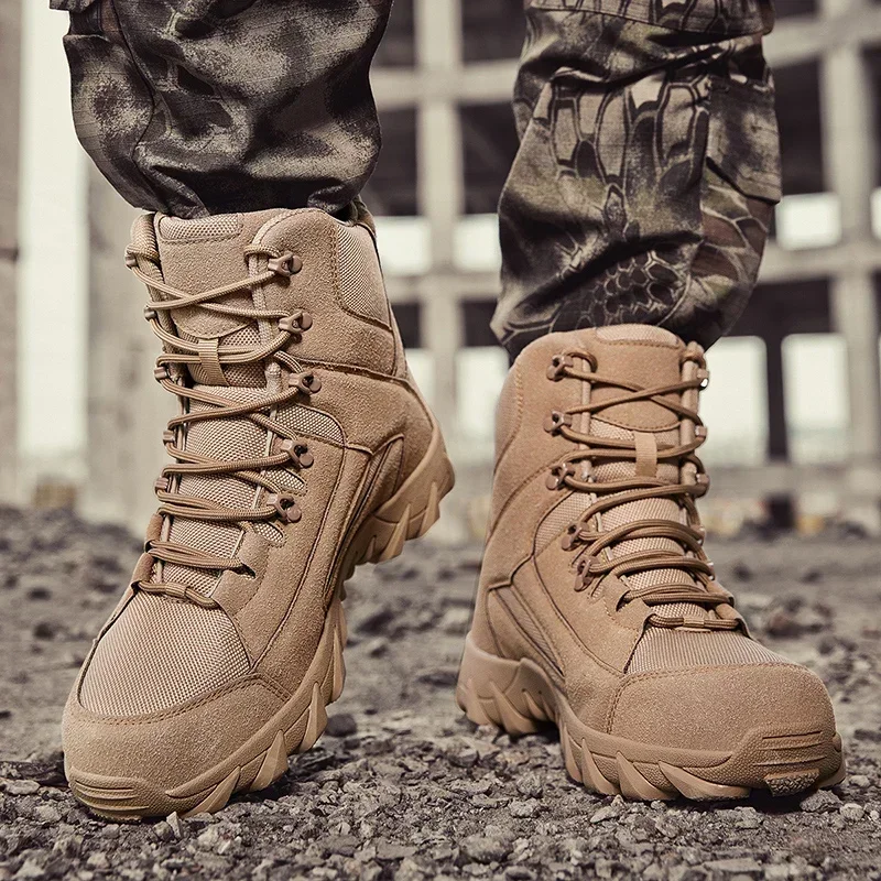 Военни тактически кожа ботильоны за мъже, dr. обувки за пустинята, улични мъжки обувки от волска кожа, от велур, водоустойчиви нескользящие обувки на платформа