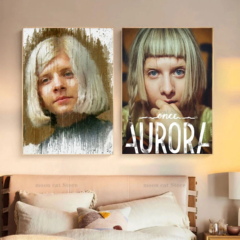 Aurora-Aksnes Singer Portrait Музикален албум Cure For Me Tour Ретро Плакат, картина върху платно, стенни рисунки, Начало декор, подарък от феновете си