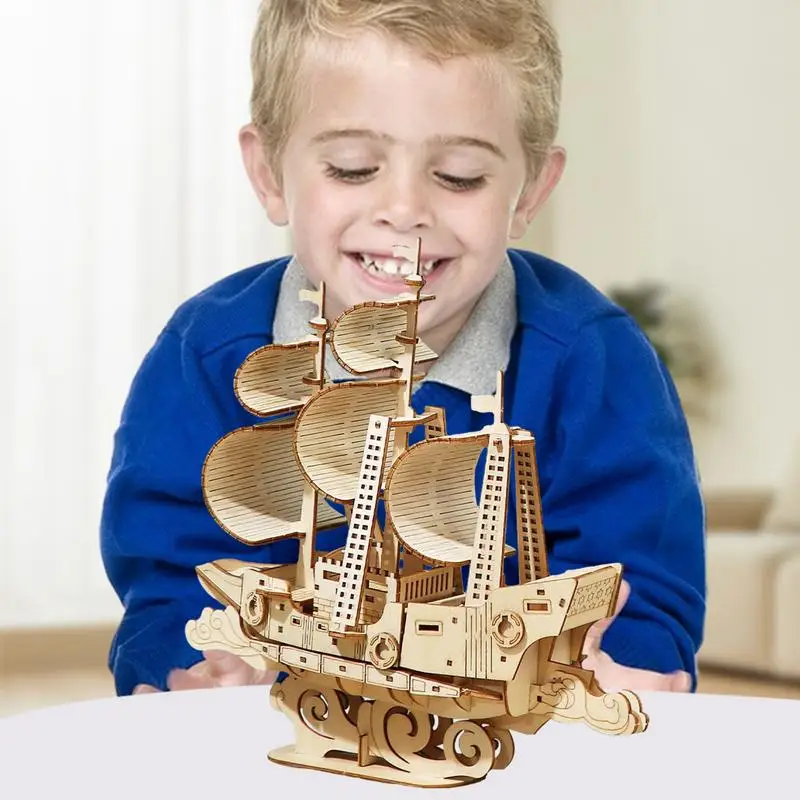 Пъзел с дървена лодка и Конструктор на модели на дървен кораб Дизайнер на Ветроходна лодка колекция от модели на дървени работи, за да се момичета и момчета за рожден Ден